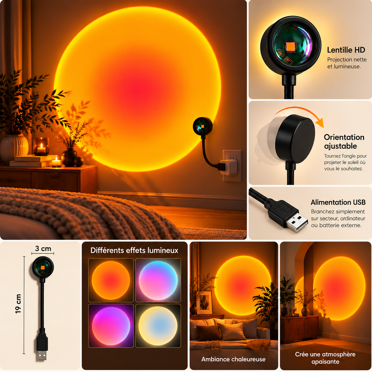 Lampe Coucher de Soleil USB - Couchant | Cocon de Lune - effets lumineux