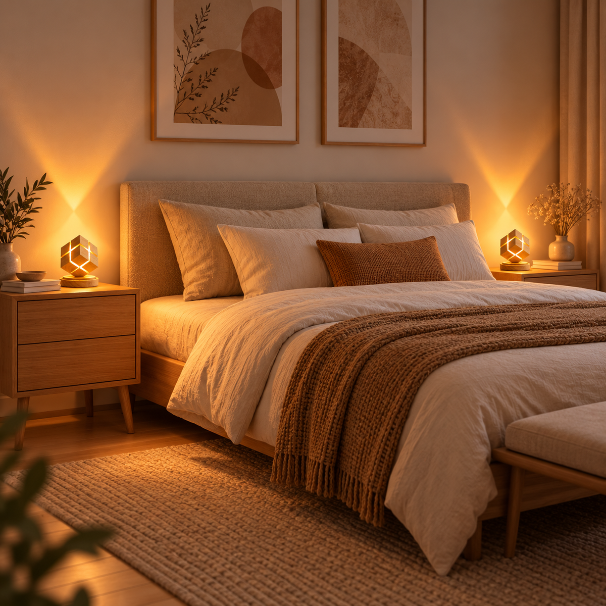 Lampe Cube en Bois Tactile - Kubo | Cocon de Lune - ambiance chambre scandinave