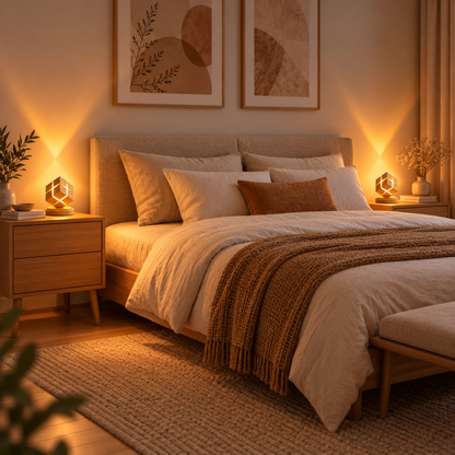 Lampe Cube en Bois Tactile - Kubo | Cocon de Lune - ambiance chambre scandinave