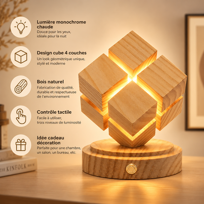 Lampe Cube en Bois Tactile - Kubo | Cocon de Lune - caractéristiques
