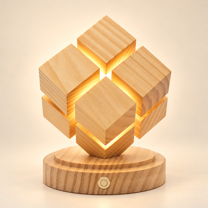 Lampe Cube en Bois Tactile - Kubo | Cocon de Lune