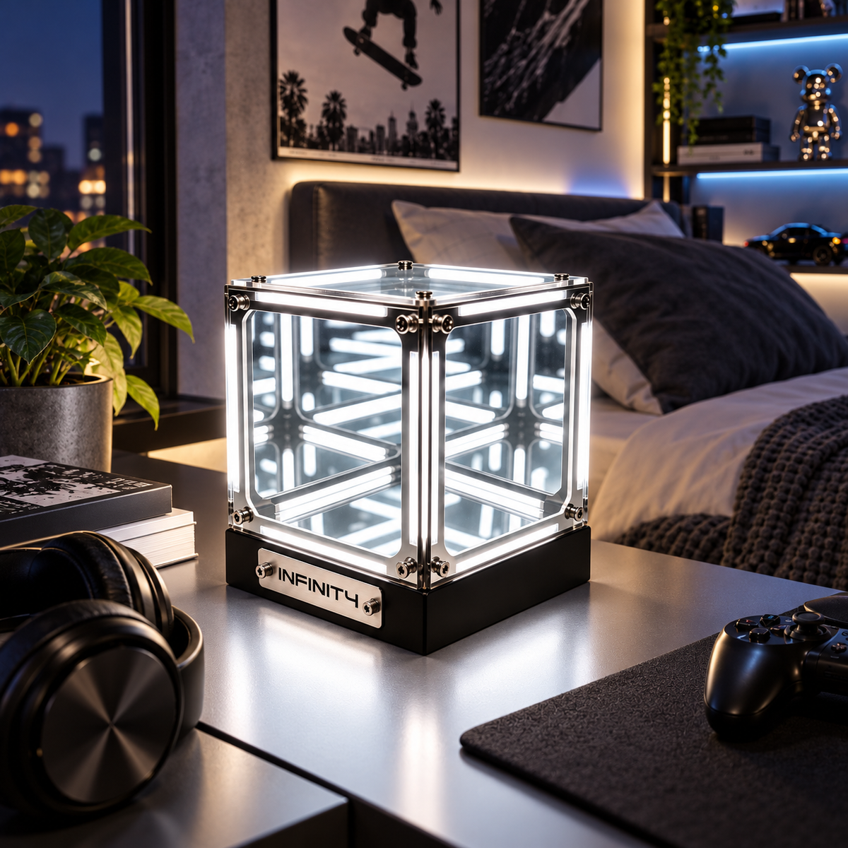 Lampe Cube Miroir Infini Rechargeable - Infinity | Cocon de Lune - ambiance chambre