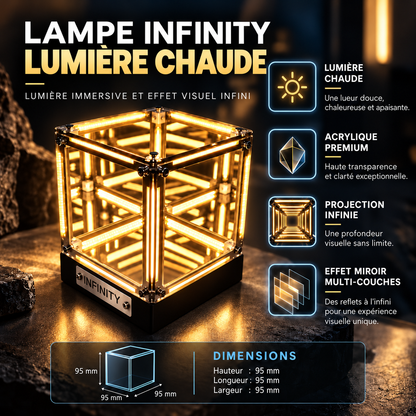 Lampe Cube Miroir Infini Rechargeable - Infinity | Cocon de Lune - Blanc chaud, caractéristiques et dimensions