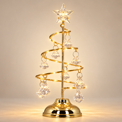 Sapin de Noël lumineux Petite Balade doré, étoile au sommet et pendentifs cristal | Cocon de Lune
