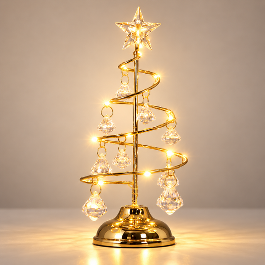 Sapin de Noël lumineux Petite Balade doré, spirale de cristaux acryliques et LED chaudes | Cocon de Lune
