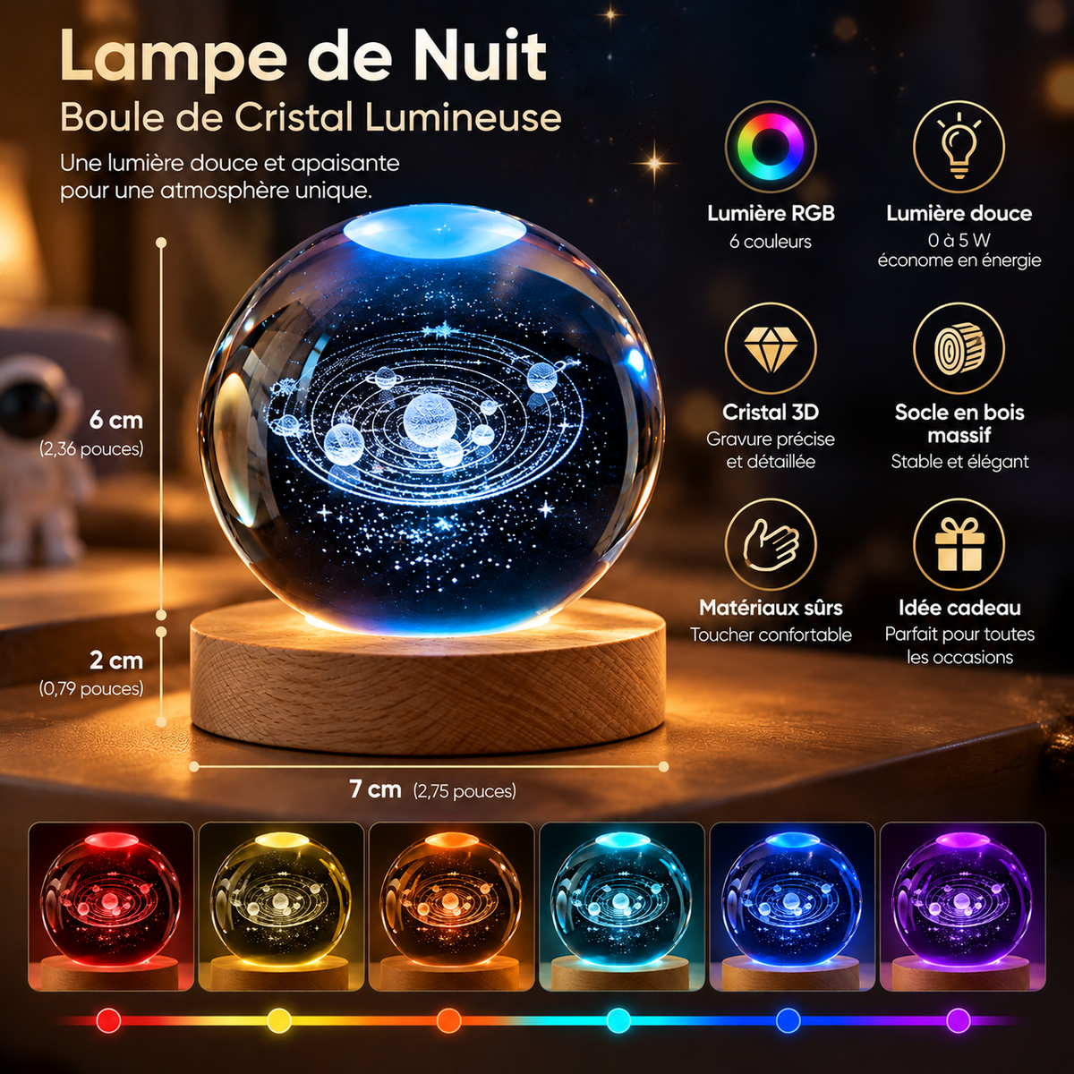 Lampe de Chevet Ado Motif Céleste - Galaxy | Cocon de Lune - dimensions et caractéristiques