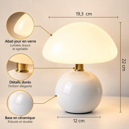 Lampe de Chevet Champignon en Céramique - PearlMush | Cocon de Lune - Blanc abat-jour verre, dimensions