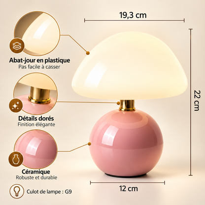 Lampe de Chevet Champignon en Céramique - PearlMush | Cocon de Lune - Rose abat-jour plastique, dimensions