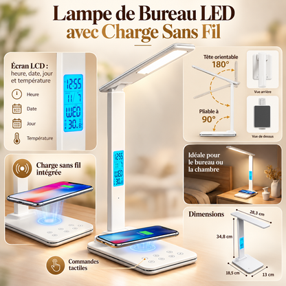 Lampe de Chevet Chargeur Induction - Instant Lumière | Cocon de Lune - Chargeur à induction, écran LCD et dimensions