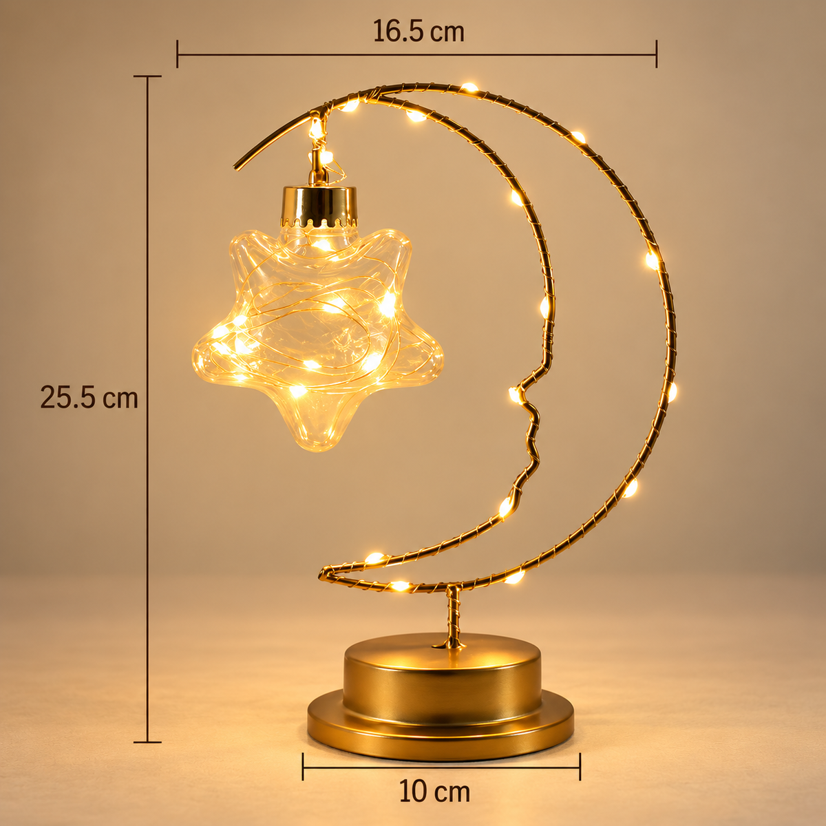 Dimensions de la lampe Lumière d'Instant pendentif étoile : 25,5 cm de haut, 16,5 cm de large, base 10 cm | Cocon de Lune