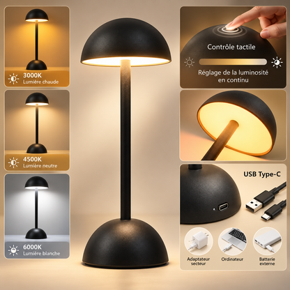 Lampe de Chevet Dôme Tactile Rechargeable - Clarity | Cocon de Lune - 3 teintes, commande tactile et recharge USB-C