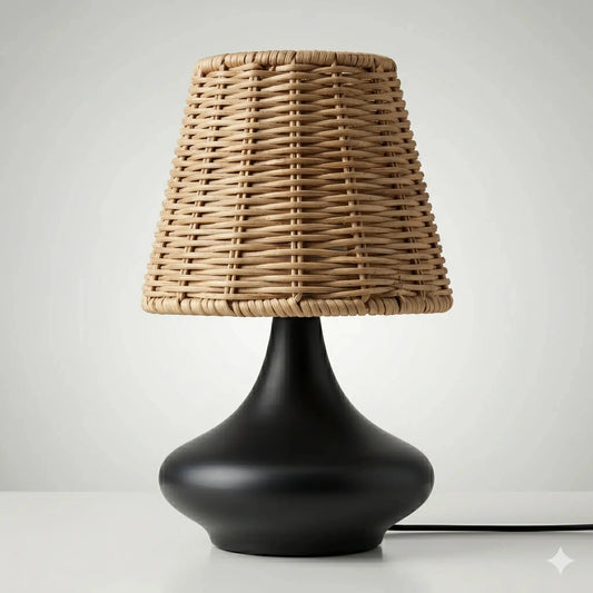 Lampe de Chevet en Rotin - Fleur de Rotin | Cocon de Lune Noir / Lumière Chaude