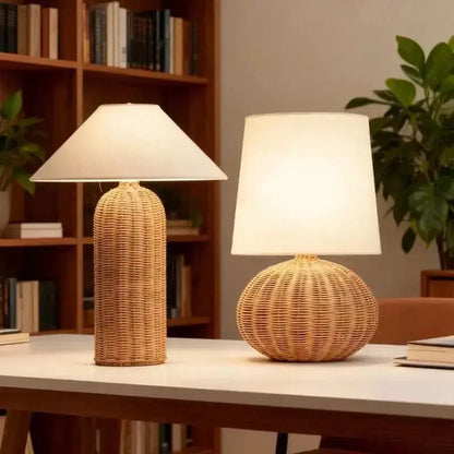 Lampe de Chevet en Rotin - Tissage Élégant - Cocon de Lune