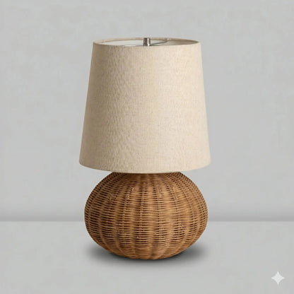 Lampe de Chevet en Rotin - Tissage Élégant | Cocon de Lune D27cm H45cm / Lumière froide