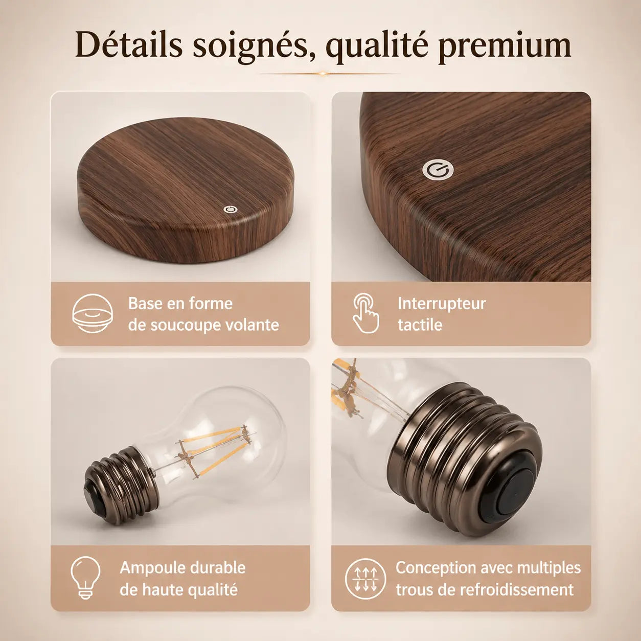 Lampe de Chevet Industrielle Lévitation – Ampoule Flottante - Cocon de 