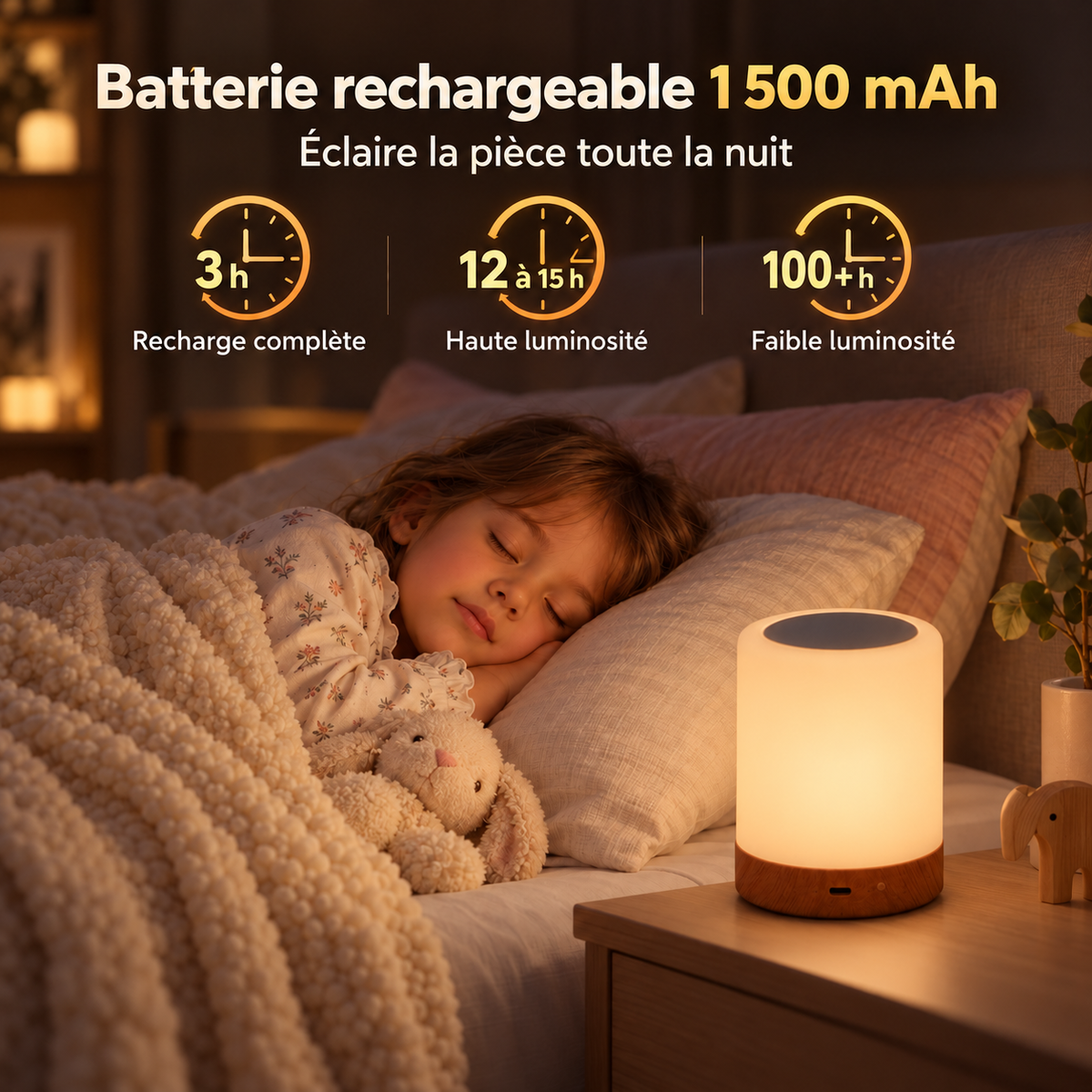 Lampe de Chevet LED - Lumière Naturelle | Cocon de Lune Batterie
