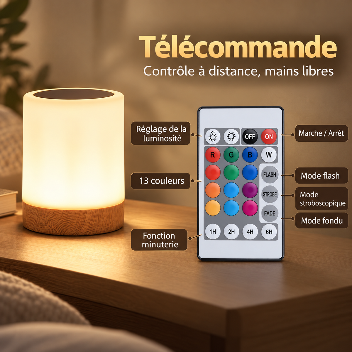 Lampe de Chevet LED - Lumière Naturelle | Cocon de Lune Télécommande