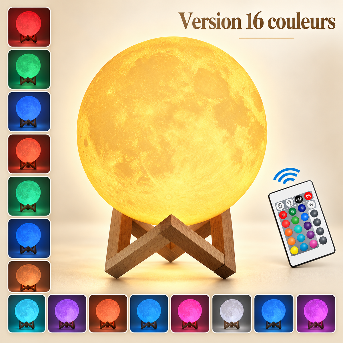 Lampe de Chevet Lune 16 Couleurs - Bois de Lune | Cocon de Lune - les 16 couleurs de lumière