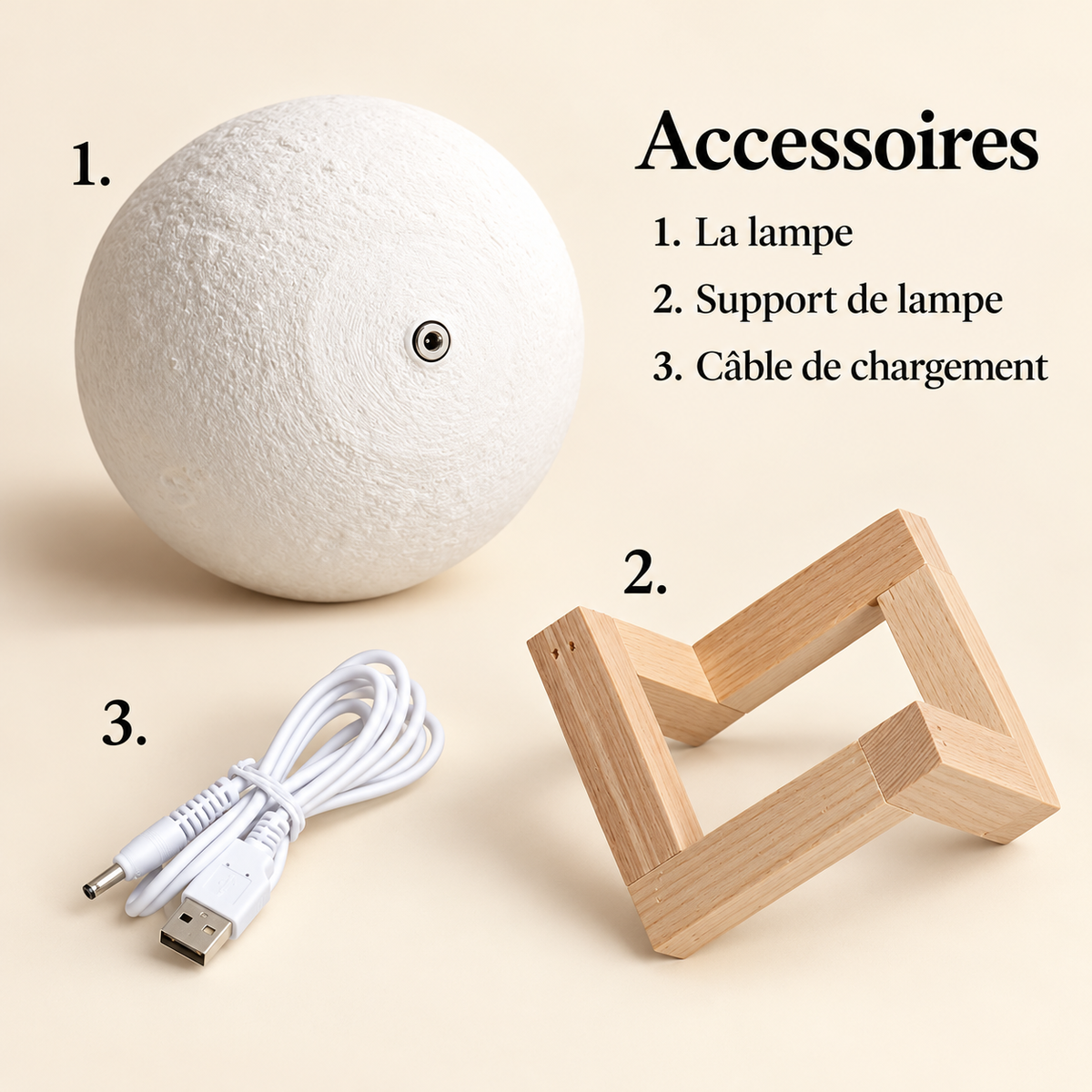 Lampe de Chevet Lune 16 Couleurs - Bois de Lune | Cocon de Lune - lune, support en bois et câble de charge