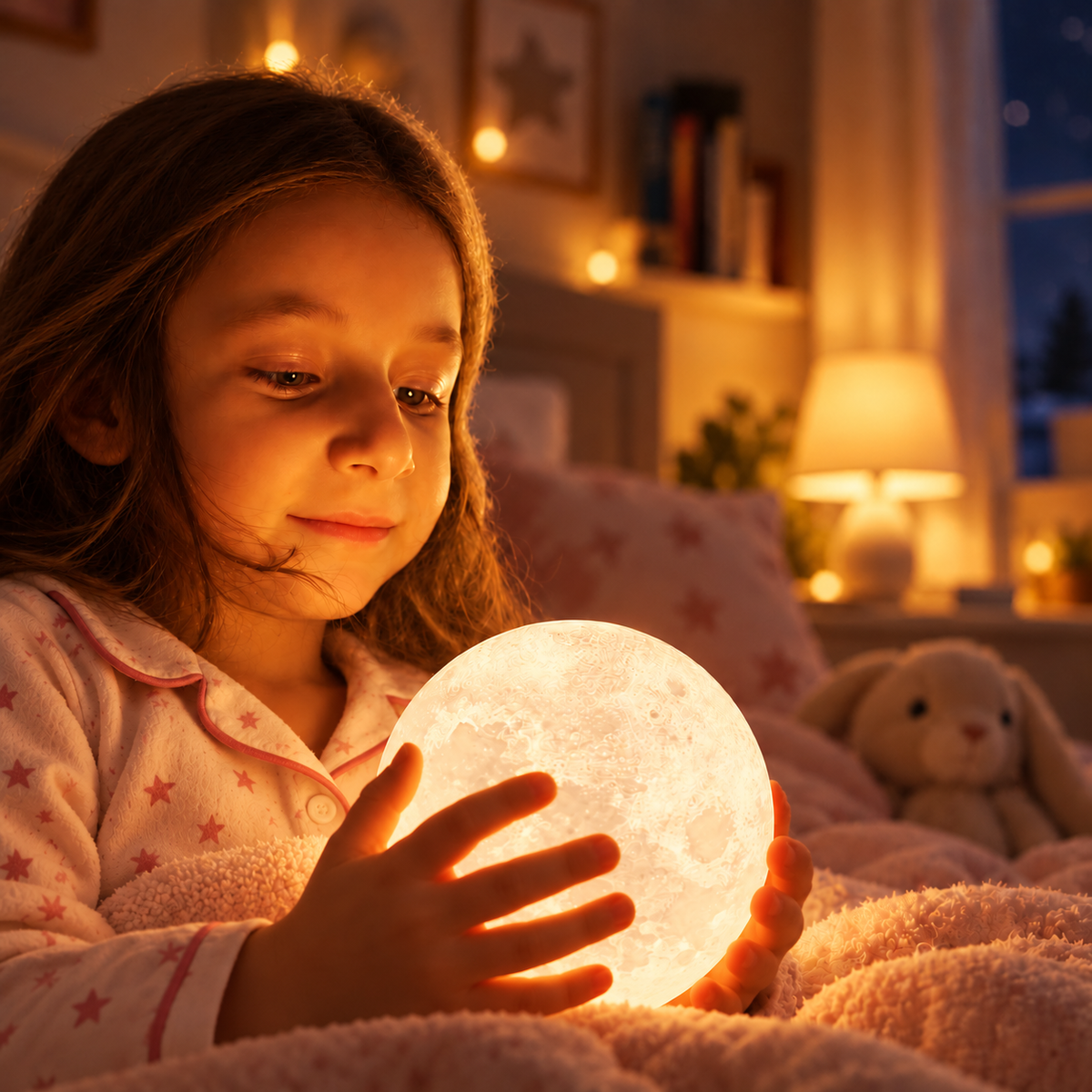 Lampe de Chevet Lune 16 Couleurs - Bois de Lune | Cocon de Lune - dans une chambre d'enfant
