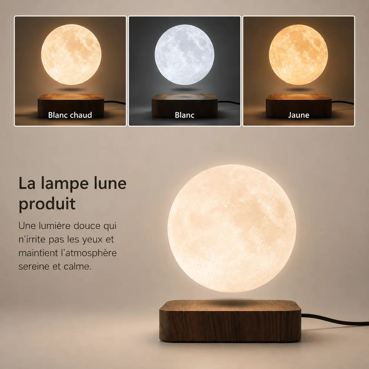 Lampe de Chevet Moderne Lune Lévitation – Lune Douce - Cocon de Lune