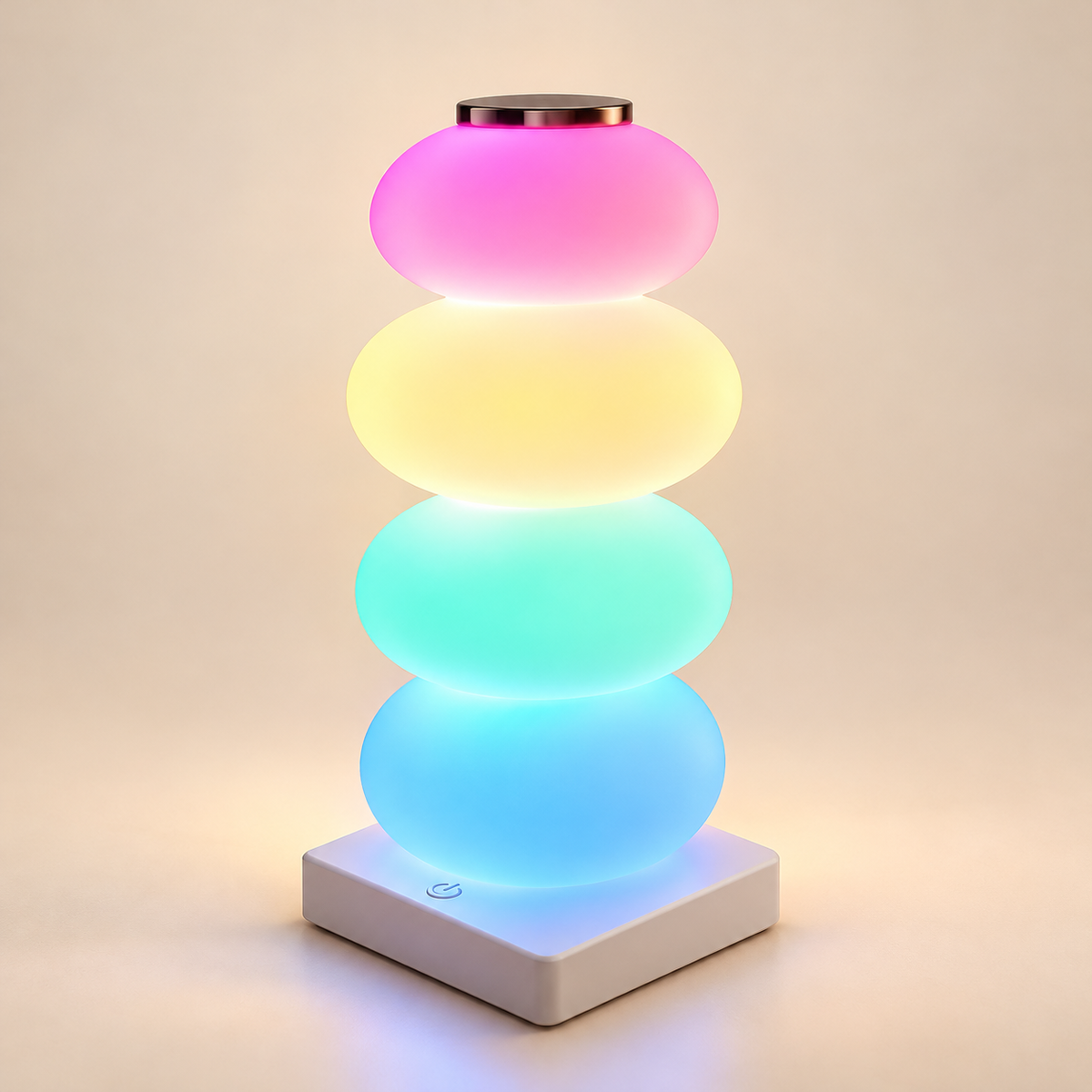 Lampe de Chevet Multicolore à Galets Empilés - NeonPop | Cocon de Lune - galets rose, jaune, vert et bleu
