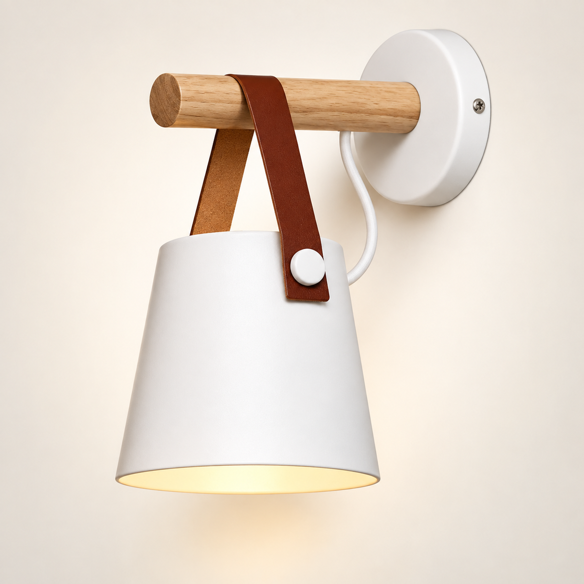 Lampe de Chevet Murale en Bois et Cuir - Wallo | Cocon de Lune - Blanc