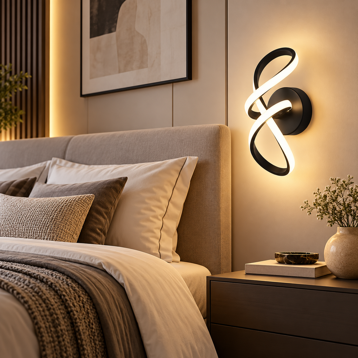 Lampe de Chevet Murale LED Ruban Design - LoftWall | Cocon de Lune - Au-dessus de la table de nuit
