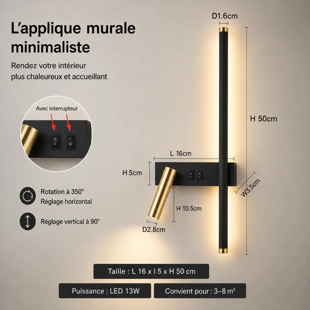 Lampe de Chevet Murale Liseuse Orientable - WallLux Cocon de Lune