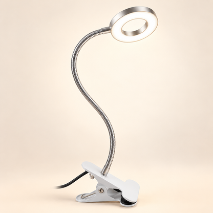 Lampe de Chevet Pince Col de Cygne USB - Pince Lumière | Cocon de Lune - Argent et blanc