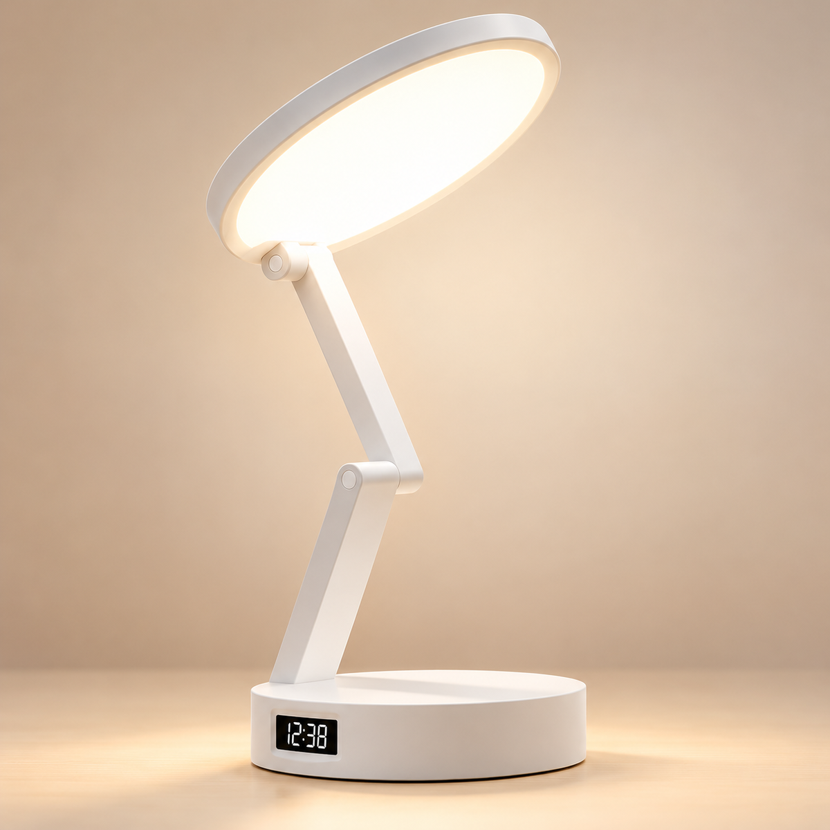 Lampe de Chevet Pliable avec Horloge - Switch | Cocon de Lune - Allumée sur table de nuit