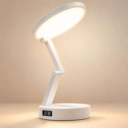 Lampe de Chevet Pliable avec Horloge - Switch | Cocon de Lune - Allumée sur table de nuit