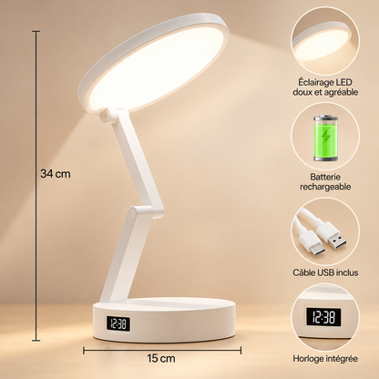 Lampe de Chevet Pliable avec Horloge - Switch | Cocon de Lune - Dimensions 34 x 15 cm
