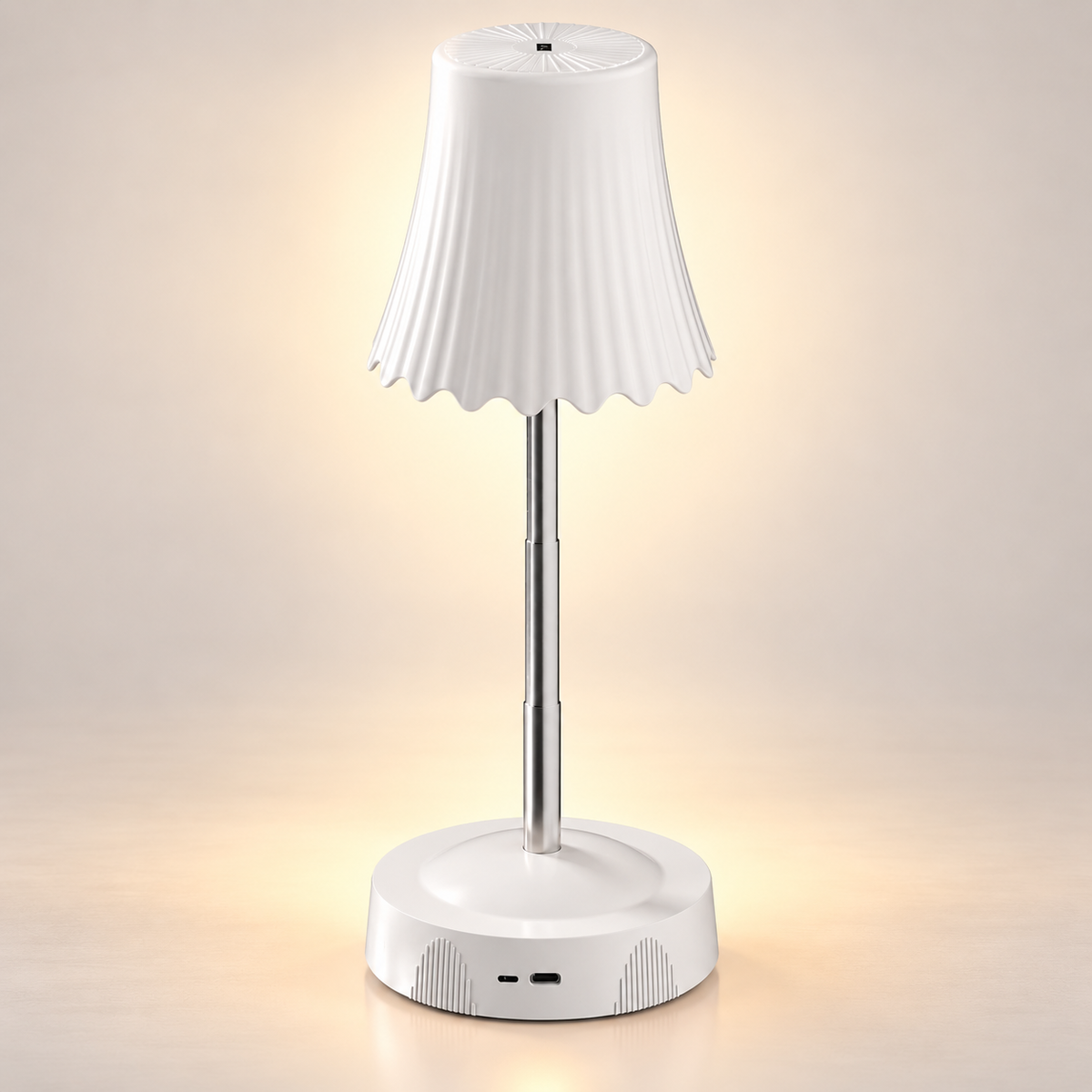 Lampe de chevet Sensor coloris Blanc, abat-jour ondulé et tige télescopique en inox | Cocon de Lune