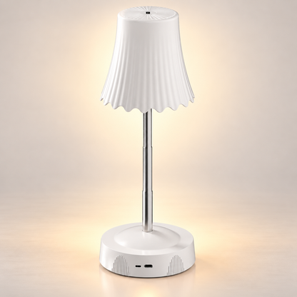 Lampe de chevet Sensor coloris Blanc, abat-jour ondulé et tige télescopique en inox | Cocon de Lune