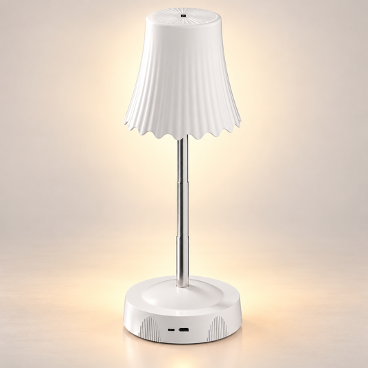 Lampe de chevet Sensor coloris Blanc, abat-jour ondulé et tige télescopique en inox | Cocon de Lune