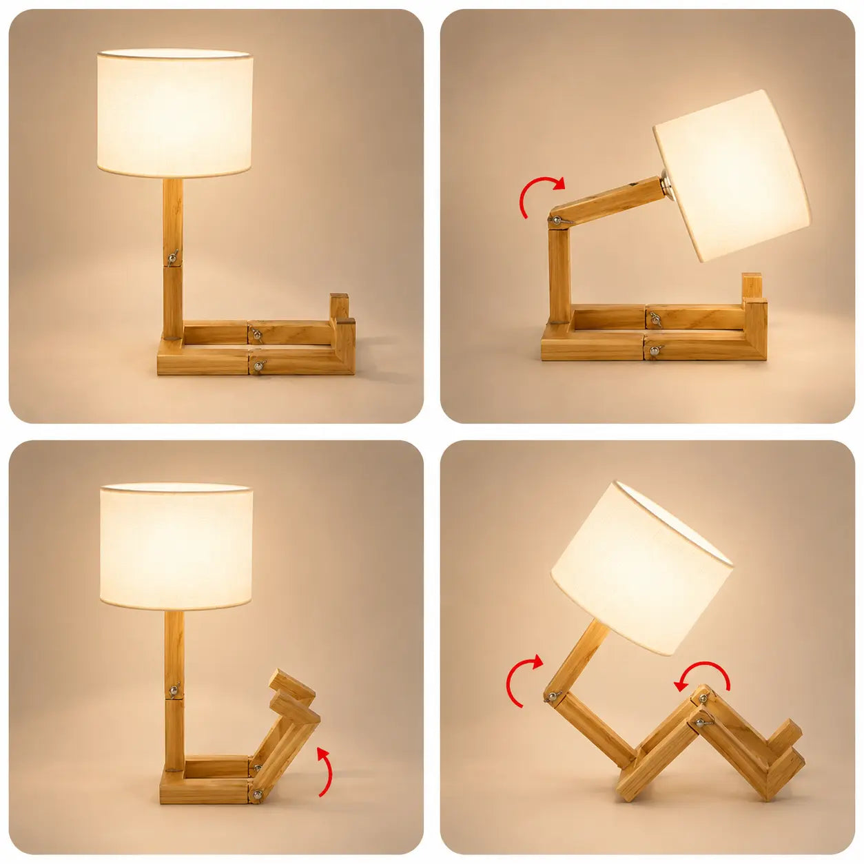 Lampe de Chevet Robot en Bois – Veilleuse LED Déco