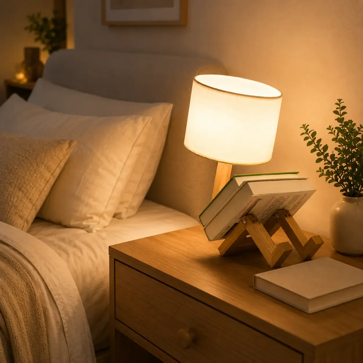 Lampe de Chevet Robot en Bois – Veilleuse LED Déco