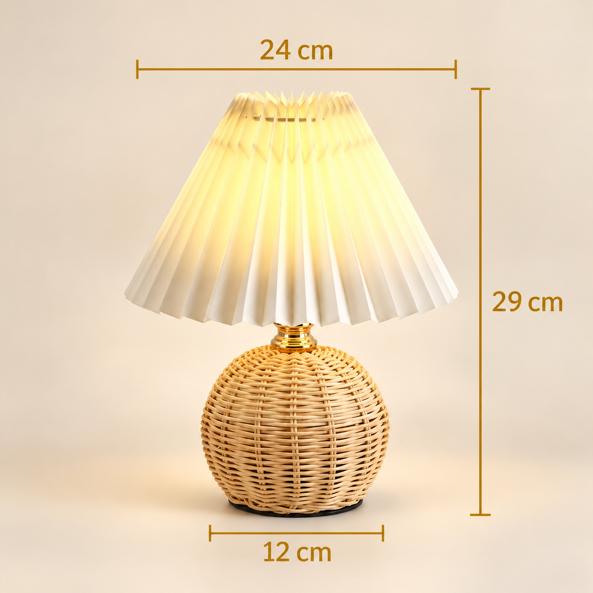 Lampe de Chevet Rotin Abat-jour Plissé - Panier de Lune | Cocon de Lune - dimensions