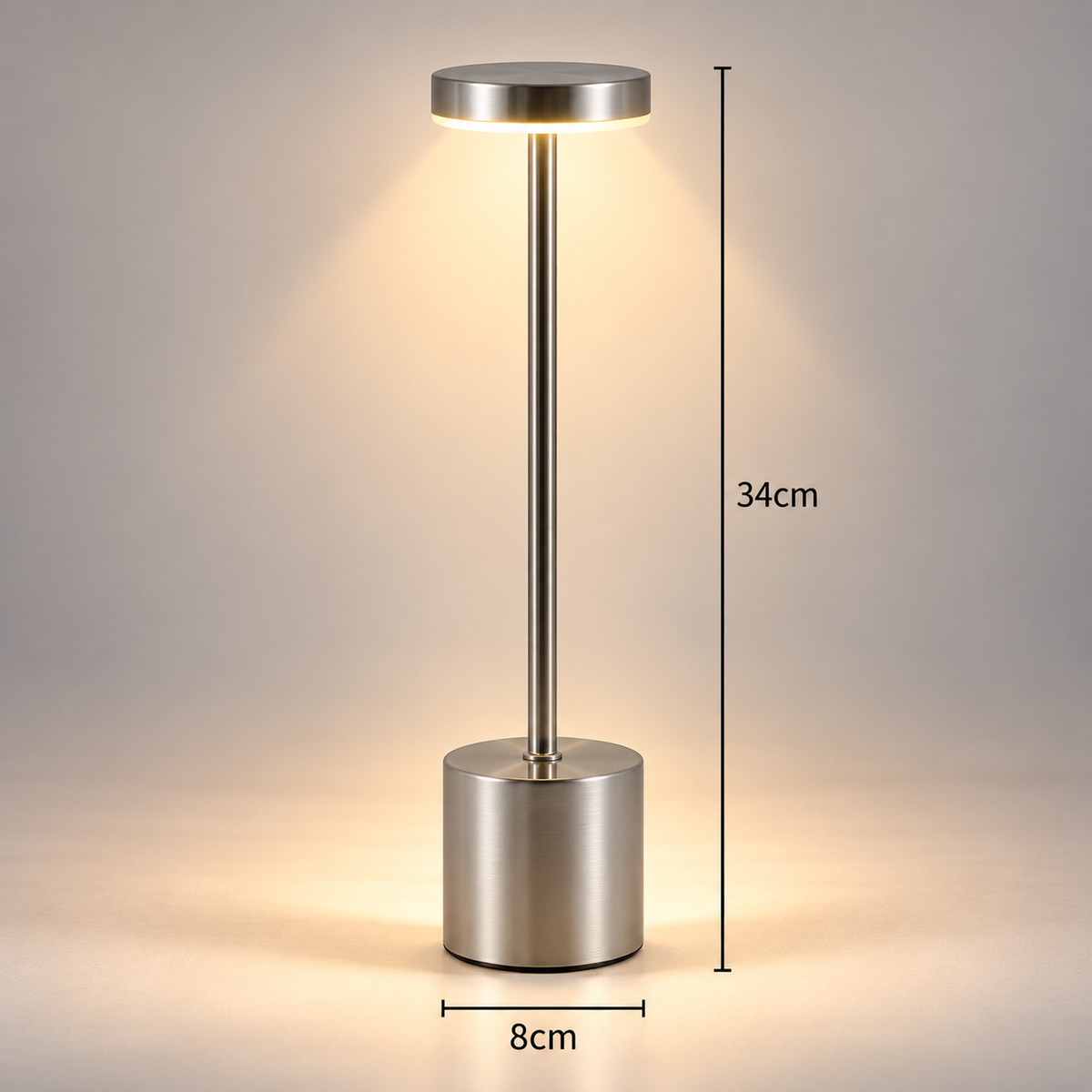 Lampe de Chevet Sans Fil en Aluminium - AirGlow | Cocon de Lune - dimensions Argent 34 cm x 8 cm