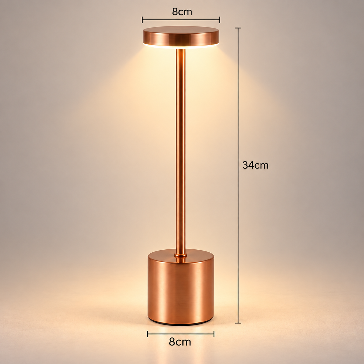 Lampe de Chevet Sans Fil en Aluminium - AirGlow | Cocon de Lune - dimensions Cuivre 34 cm x 8 cm