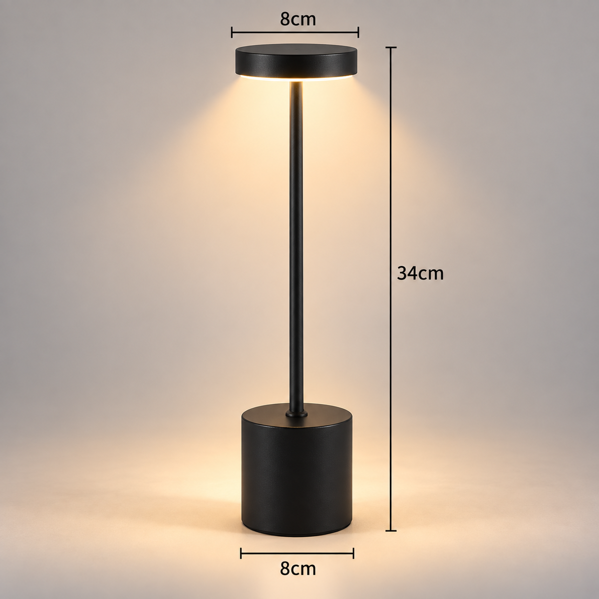 Lampe de Chevet Sans Fil en Aluminium - AirGlow | Cocon de Lune - dimensions Noir 34 cm x 8 cm