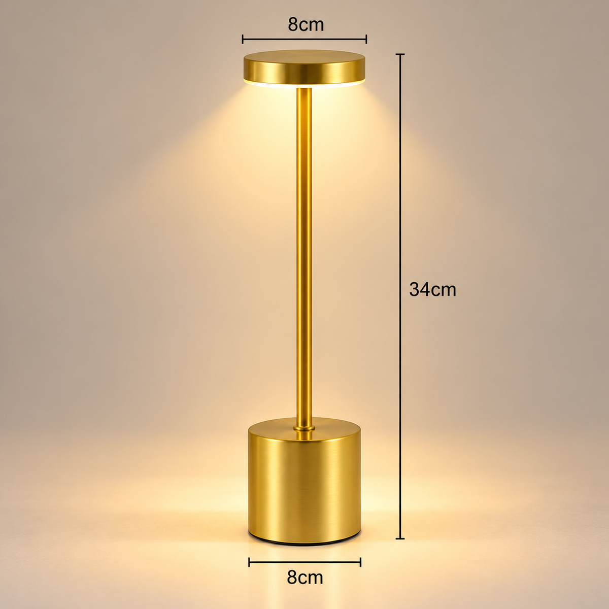 Lampe de Chevet Sans Fil en Aluminium - AirGlow | Cocon de Lune - dimensions Or 34 cm x 8 cm
