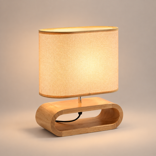 Lampe de Chevet Scandinave - PureNord - Socle ovale en bois et abat-jour beige | Cocon de Lune