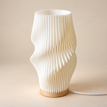 Lampe de chevet Spirale Torsade 29 cm éteinte : abat-jour blanc plissé et socle en bois | Cocon de Lune