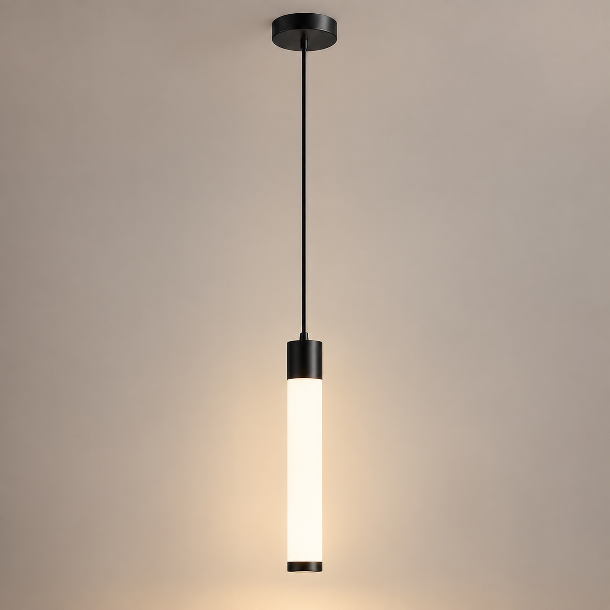 Lampe de chevet suspendue tubulaire Bâton Noir Simple : tube lumineux et rosace noirs | Cocon de Lune