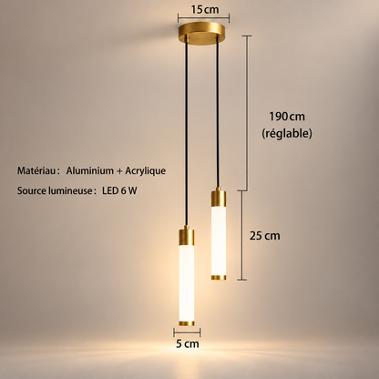 Dimensions de la Bâton Double dorée : rosace 15 cm, cordon réglable 190 cm, tubes 25 x 5 cm | Cocon de Lune