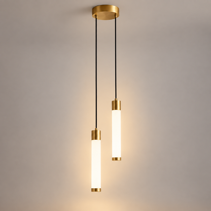 Lampe de chevet suspendue Bâton Or Double : deux tubes lumineux sur une rosace dorée | Cocon de Lune
