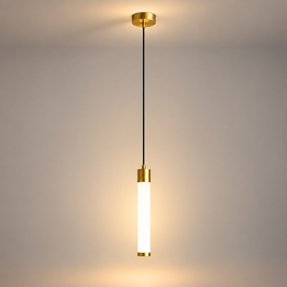 Lampe de chevet suspendue tubulaire Bâton Or Simple : tube lumineux et rosace dorés | Cocon de Lune