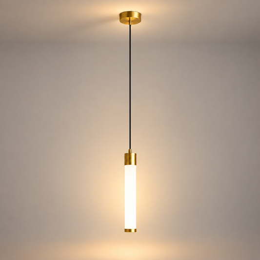 Lampe de chevet suspendue tubulaire Bâton Or Simple : tube lumineux et rosace dorés | Cocon de Lune